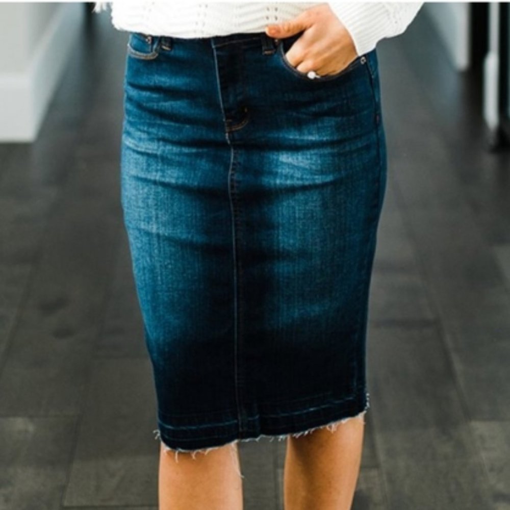 Dark Denim Blue Pencil Jean Skirt